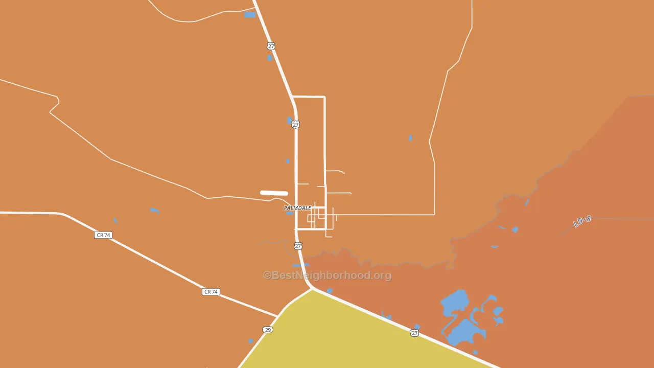 Map of the best neighborhoods in the 33944 area, with better matches in green and worse matches in red