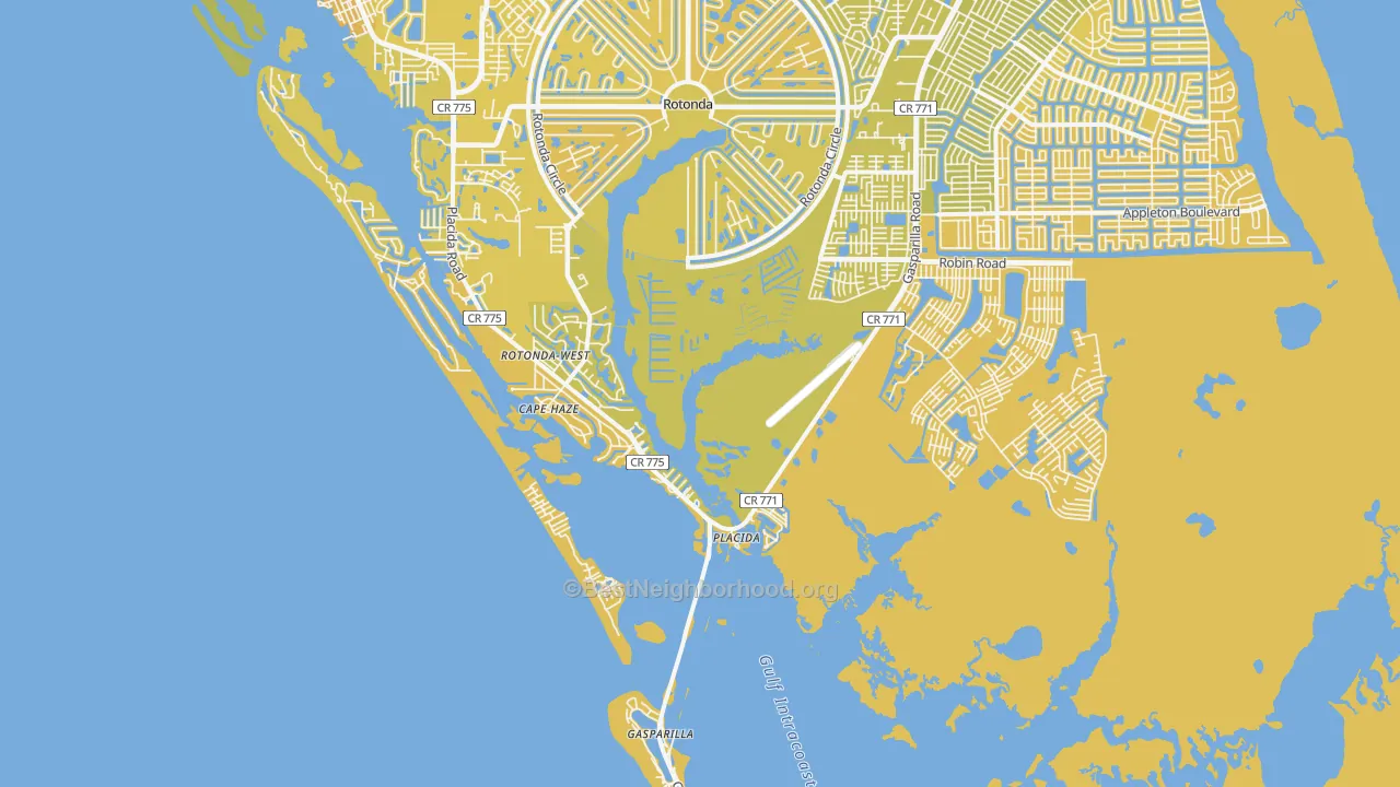 Map of the best neighborhoods in the 33946 area, with better matches in green and worse matches in red