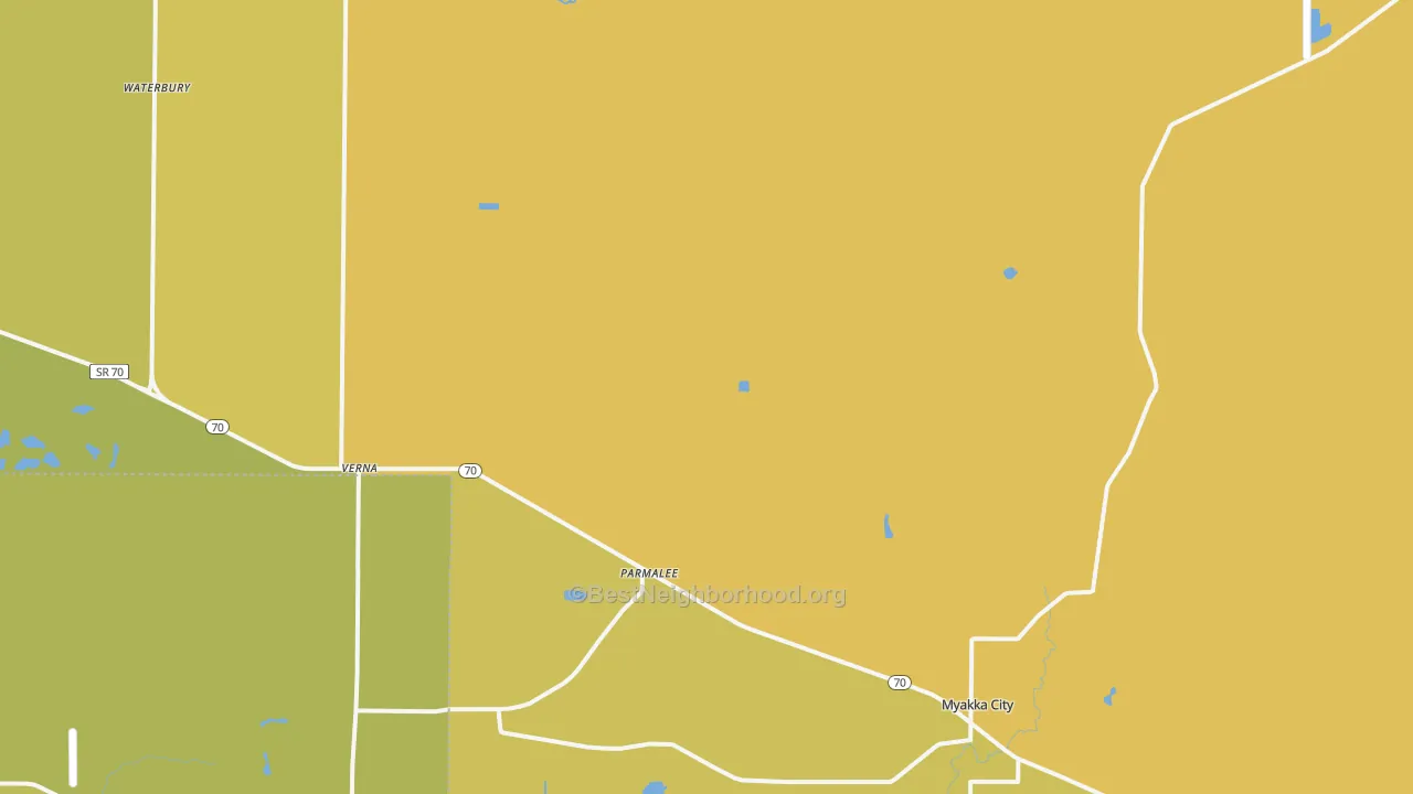 Map of the best neighborhoods in the 34251 area, with better matches in green and worse matches in red