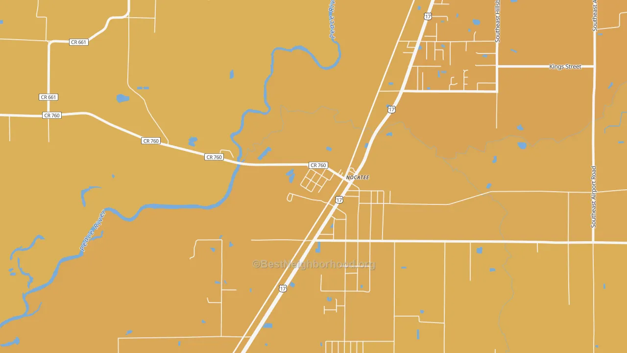Map of the best neighborhoods in the 34268 area, with better matches in green and worse matches in red