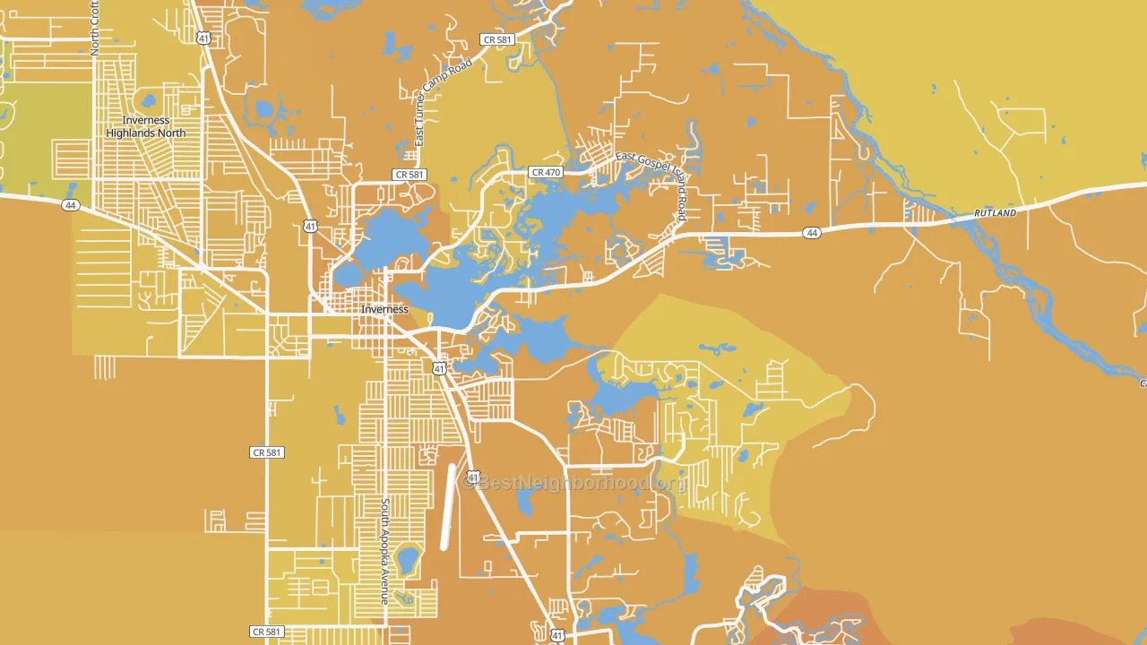 Map of the best neighborhoods in the 34450 area, with better matches in green and worse matches in red