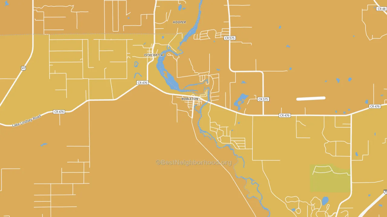 Map of the best neighborhoods in the 34661 area, with better matches in green and worse matches in red