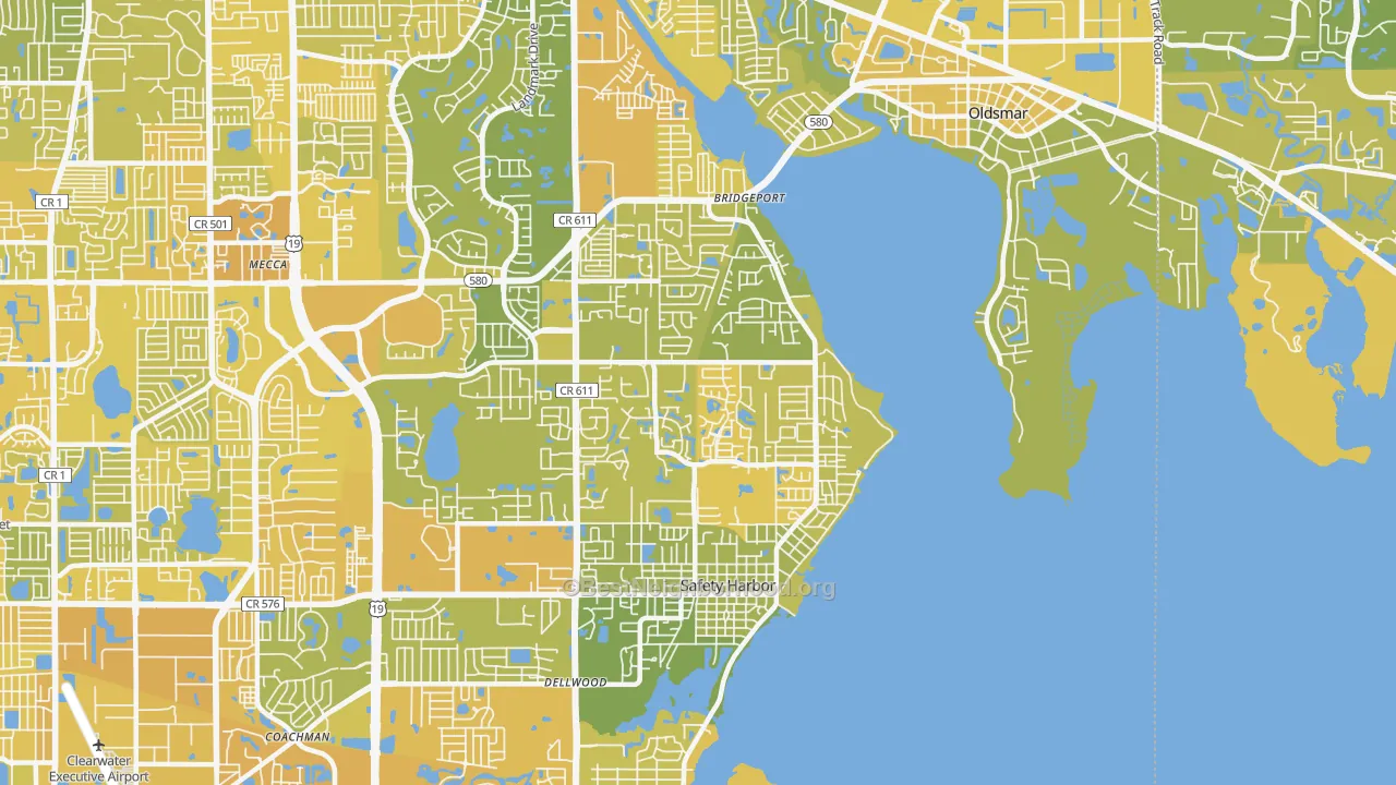 Map of the best neighborhoods in the 34695 area, with better matches in green and worse matches in red