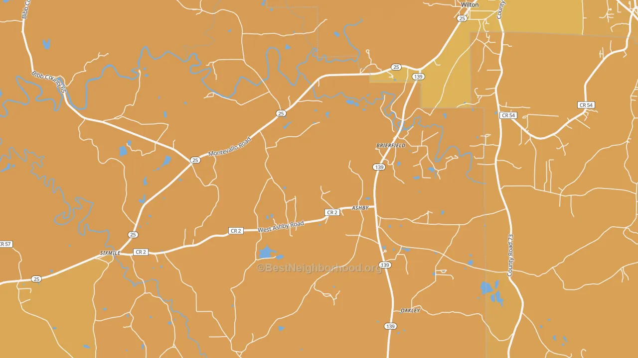 Map of the best neighborhoods in the 35035 area, with better matches in green and worse matches in red
