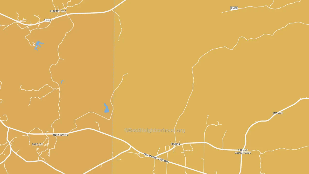 Map of the best neighborhoods in the 35082 area, with better matches in green and worse matches in red