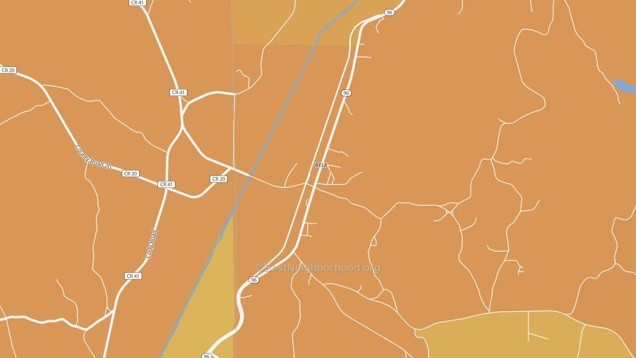 Map of the best neighborhoods in the 35545 area, with better matches in green and worse matches in red