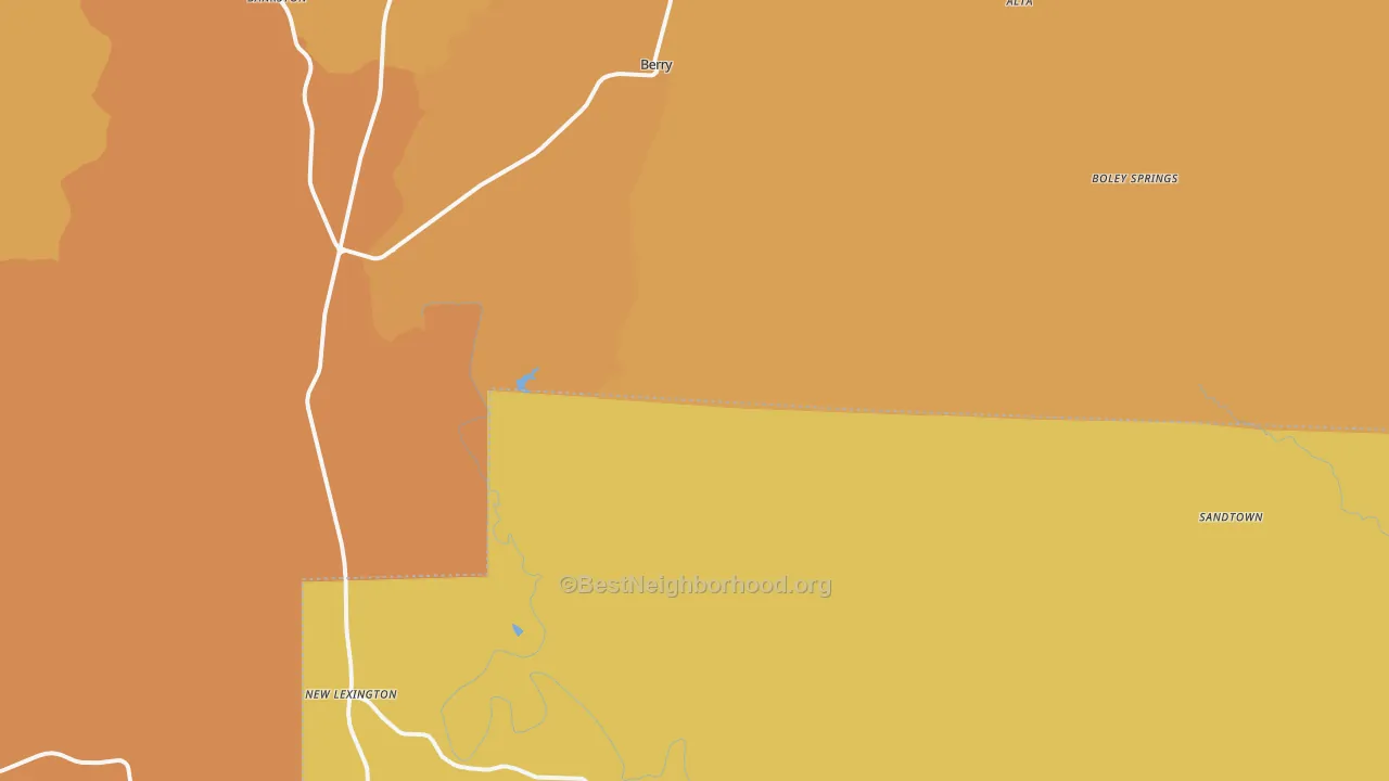 Map of the best neighborhoods in the 35546 area, with better matches in green and worse matches in red