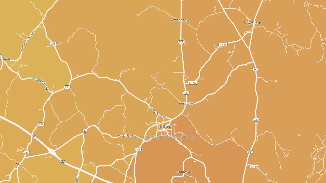 Map of the best neighborhoods in the 35548 area, with better matches in green and worse matches in red