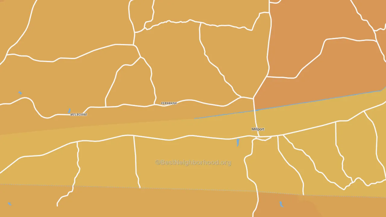 Map of the best neighborhoods in the 35576 area, with better matches in green and worse matches in red
