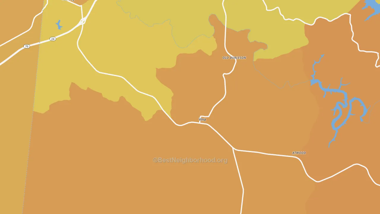 Map of the best neighborhoods in the 35593 area, with better matches in green and worse matches in red