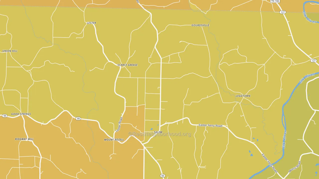 Map of the best neighborhoods in the 35647 area, with better matches in green and worse matches in red