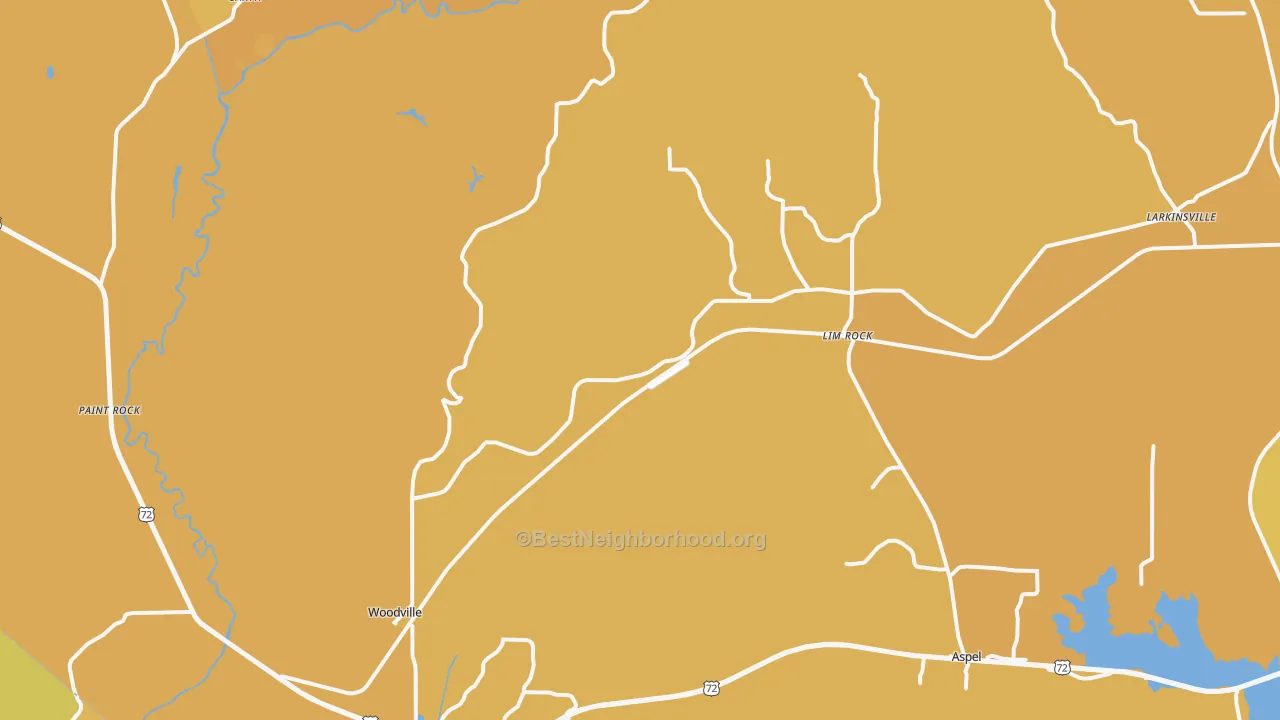 Map of the best neighborhoods in the 35776 area, with better matches in green and worse matches in red