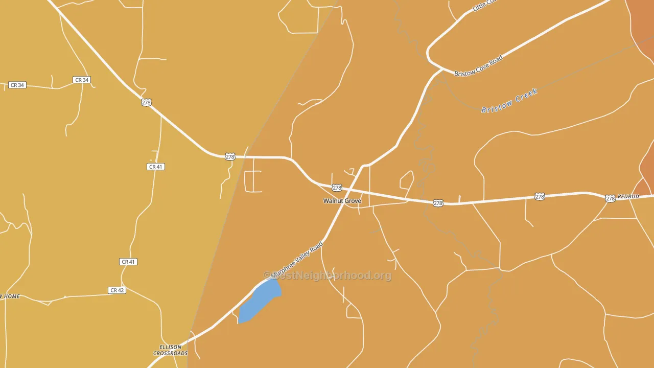 Map of the best neighborhoods in the 35990 area, with better matches in green and worse matches in red