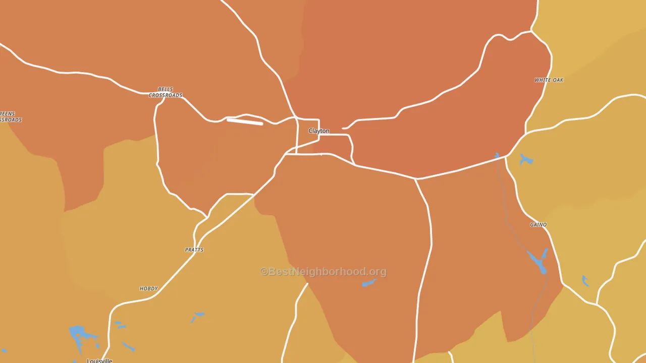 Map of the best neighborhoods in the 36016 area, with better matches in green and worse matches in red