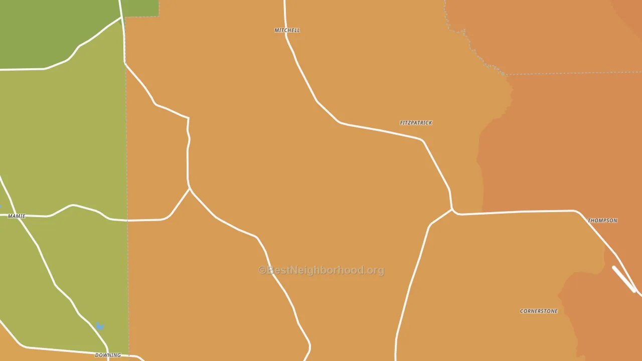 Map of the best neighborhoods in the 36029 area, with better matches in green and worse matches in red