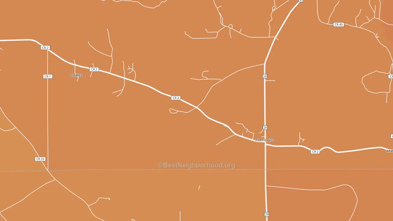 Map of the best neighborhoods in the 36031 area, with better matches in green and worse matches in red
