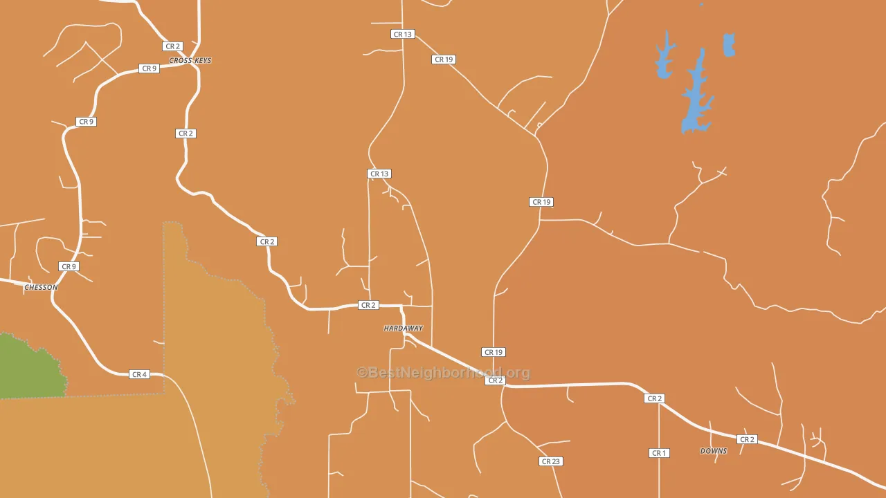 Map of the best neighborhoods in the 36039 area, with better matches in green and worse matches in red