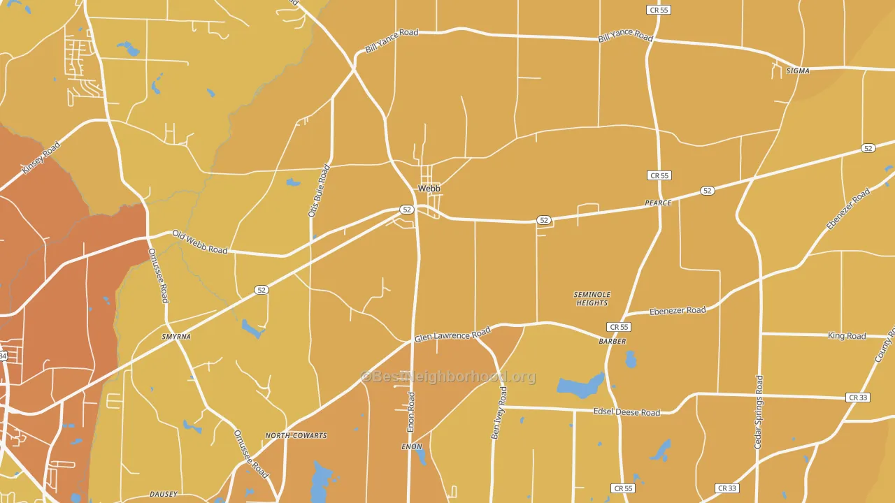 Map of the best neighborhoods in the 36376 area, with better matches in green and worse matches in red