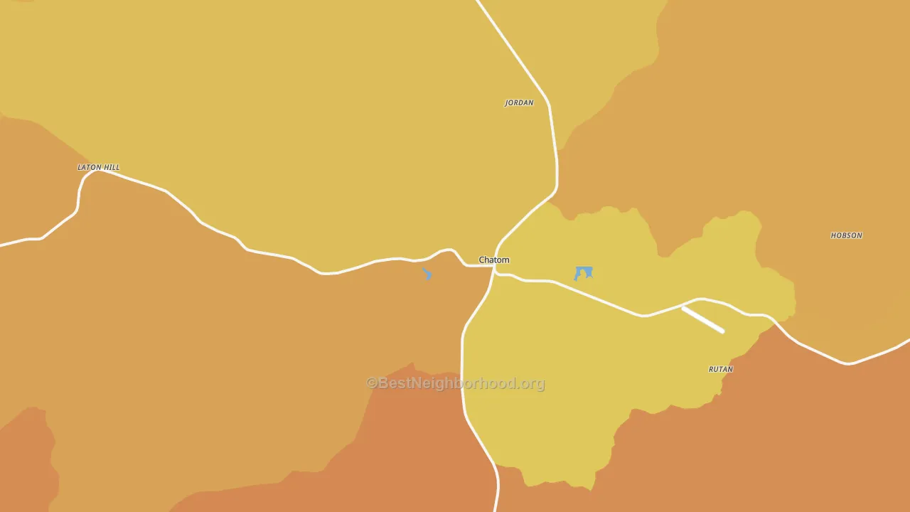 Map of the best neighborhoods in the 36518 area, with better matches in green and worse matches in red