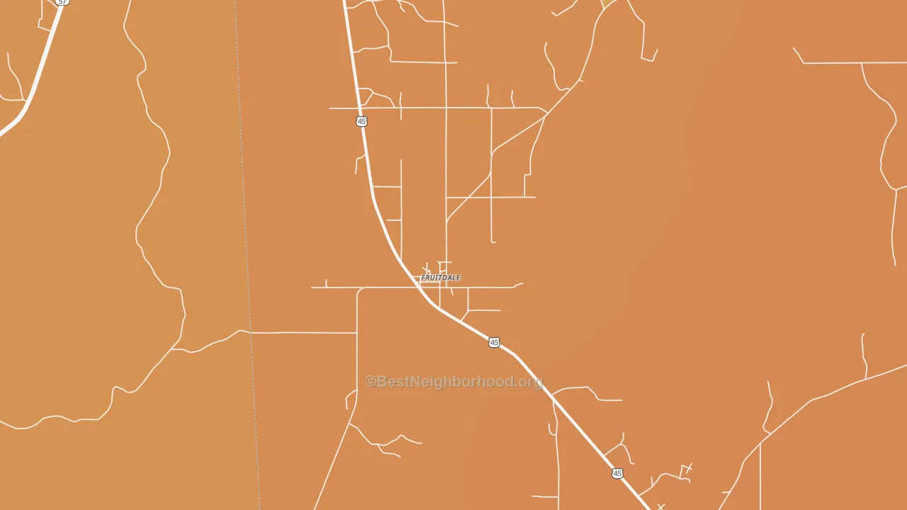 Map of the best neighborhoods in the 36539 area, with better matches in green and worse matches in red