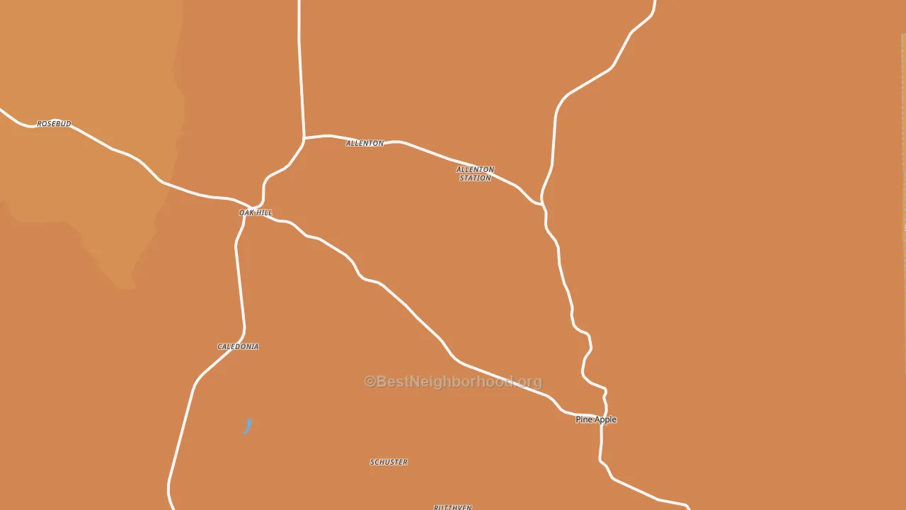 Map of the best neighborhoods in the 36768 area, with better matches in green and worse matches in red