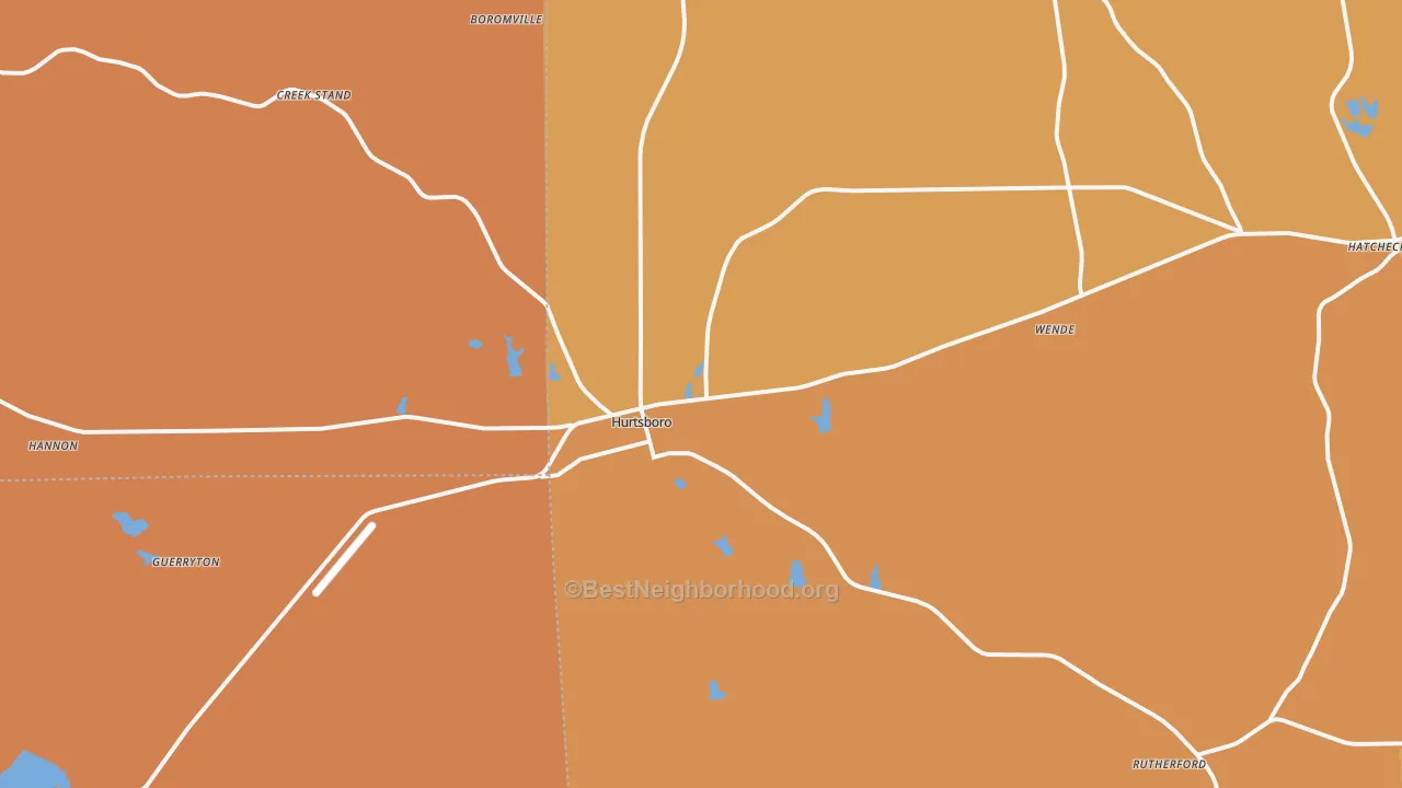 Map of the best neighborhoods in the 36860 area, with better matches in green and worse matches in red
