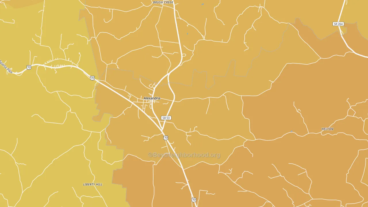 Map of the best neighborhoods in the 37012 area, with better matches in green and worse matches in red