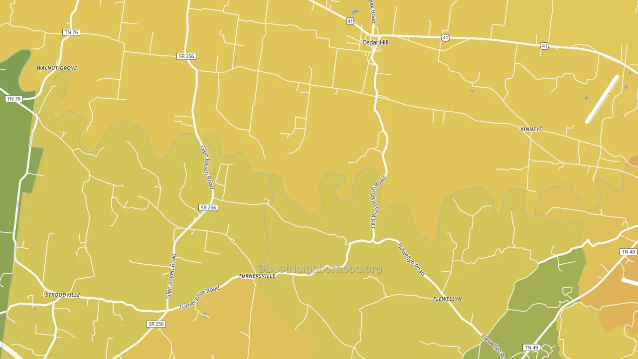 Map of the best neighborhoods in the 37032 area, with better matches in green and worse matches in red