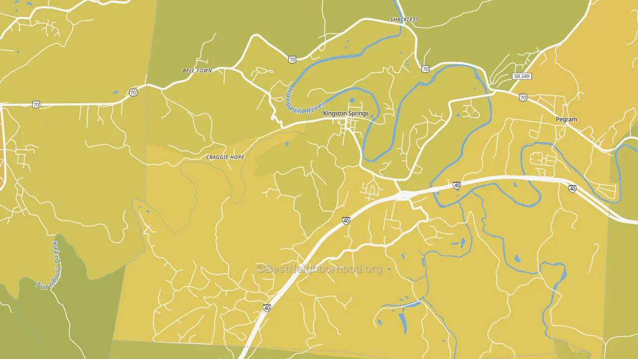 Map of the best neighborhoods in the 37082 area, with better matches in green and worse matches in red