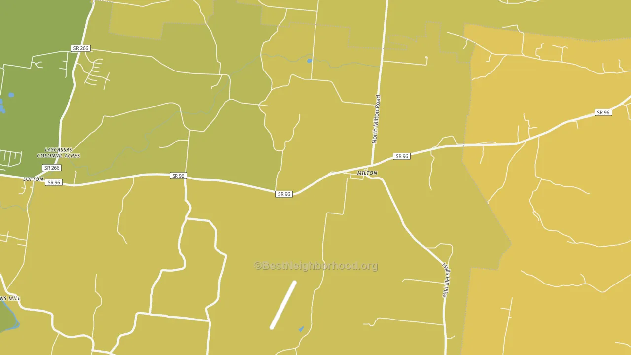 Map of the best neighborhoods in the 37118 area, with better matches in green and worse matches in red