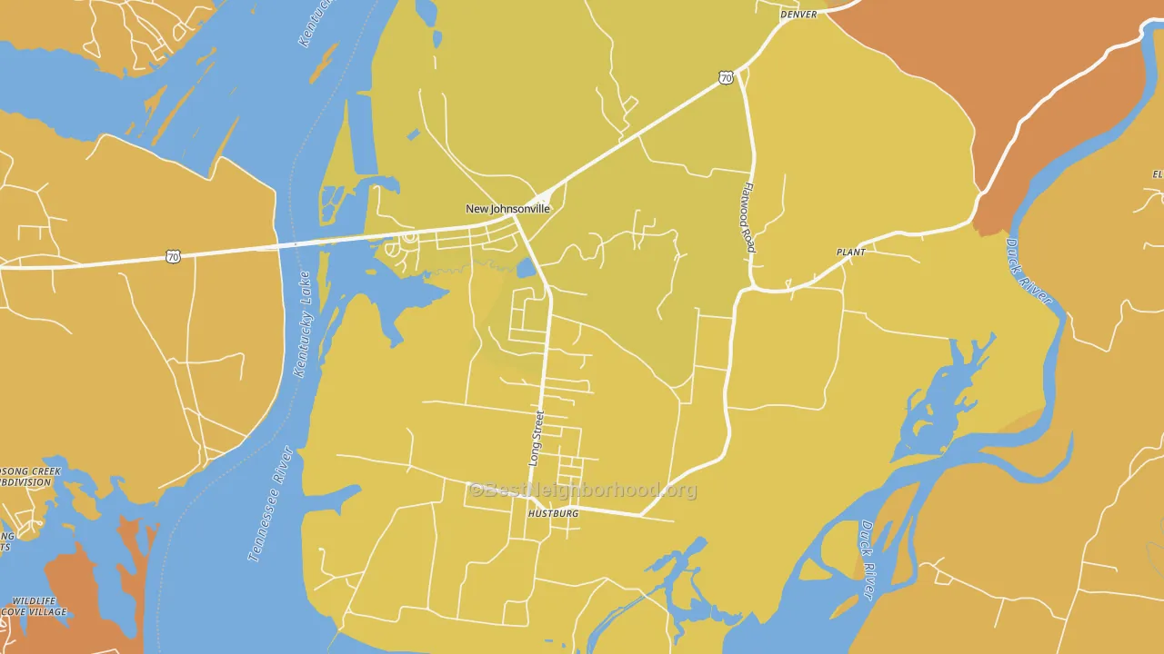 Map of the best neighborhoods in the 37134 area, with better matches in green and worse matches in red
