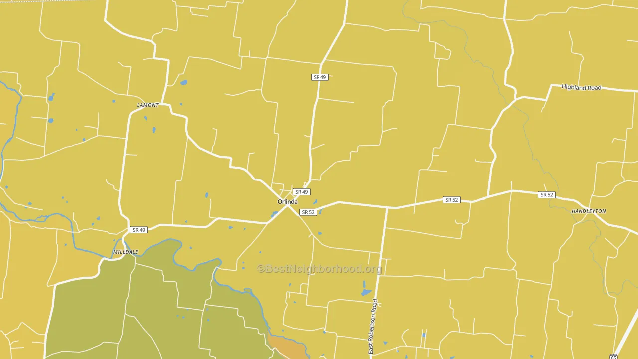 Map of the best neighborhoods in the 37141 area, with better matches in green and worse matches in red