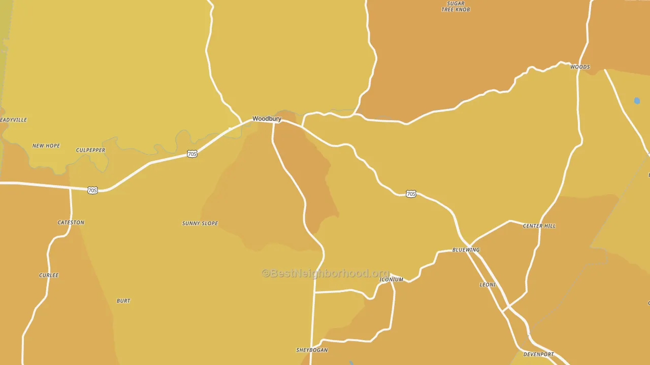 Map of the best neighborhoods in the 37190 area, with better matches in green and worse matches in red