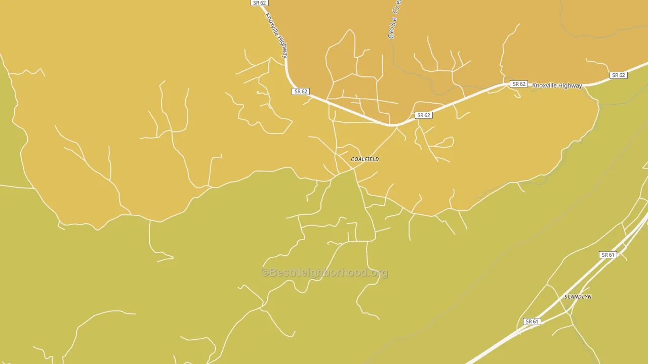 Map of the best neighborhoods in the 37719 area, with better matches in green and worse matches in red