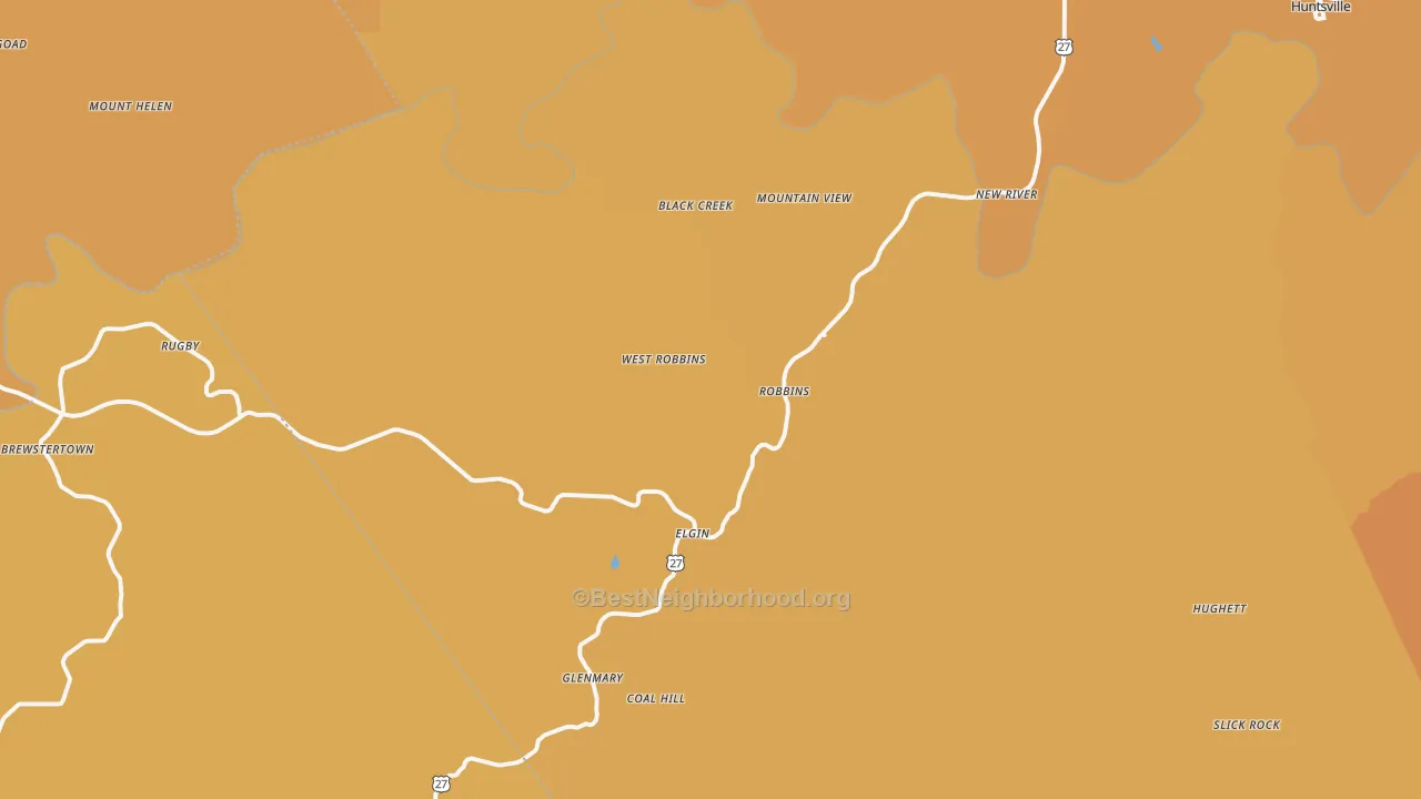 Map of the best neighborhoods in the 37852 area, with better matches in green and worse matches in red
