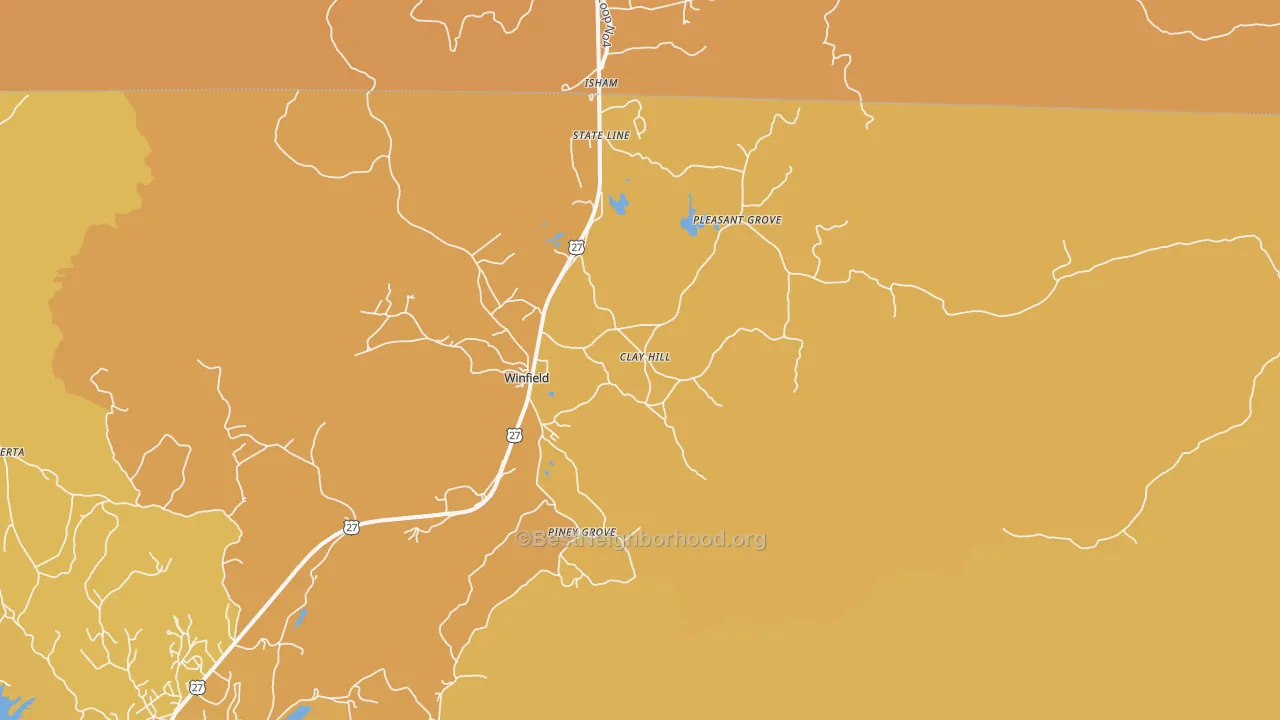 Map of the best neighborhoods in the 37892 area, with better matches in green and worse matches in red
