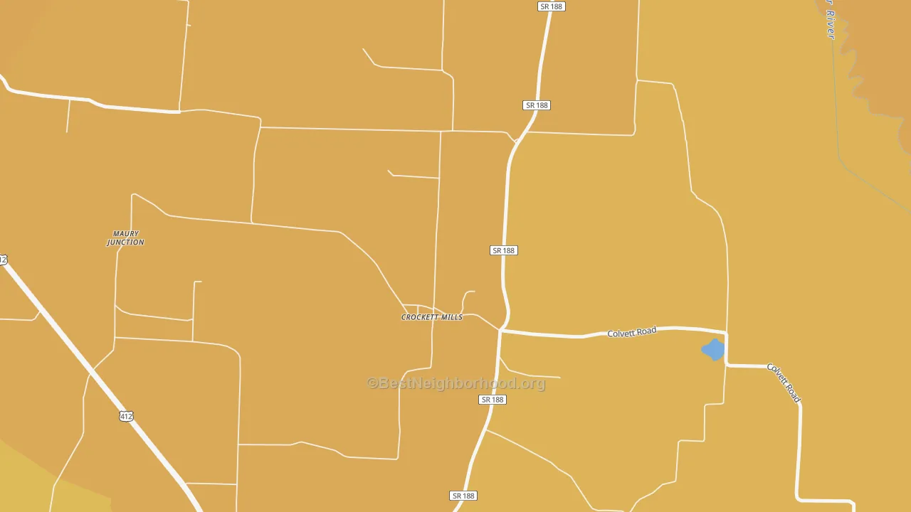 Map of the best neighborhoods in the 38021 area, with better matches in green and worse matches in red