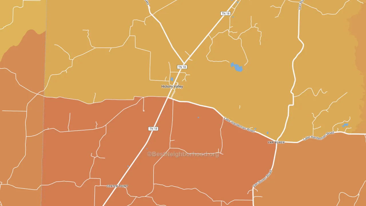 Map of the best neighborhoods in the 38042 area, with better matches in green and worse matches in red