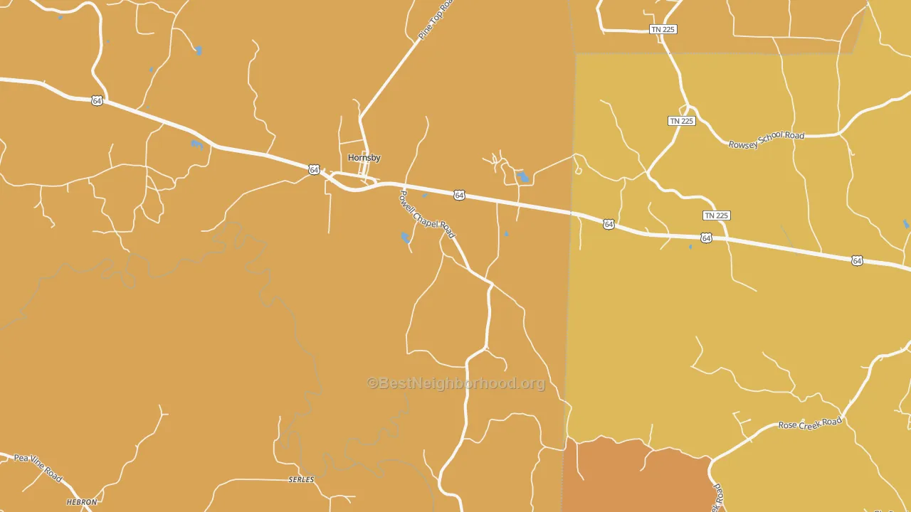 Map of the best neighborhoods in the 38044 area, with better matches in green and worse matches in red
