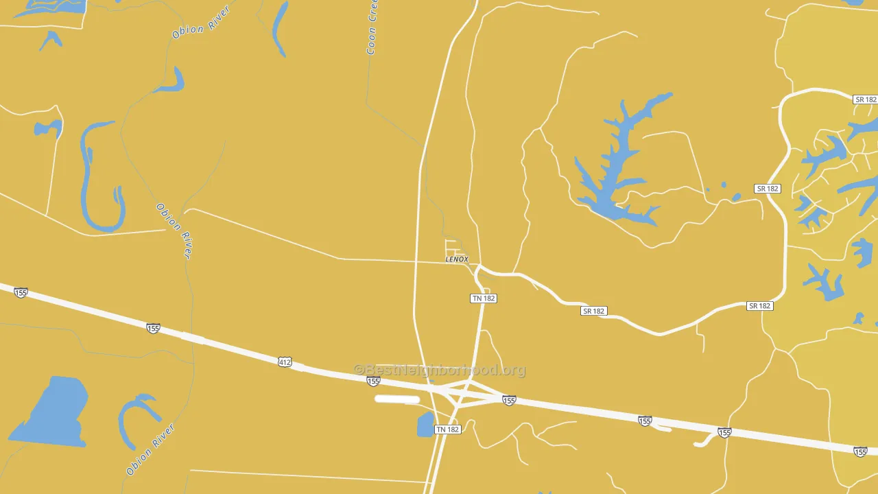 Map of the best neighborhoods in the 38047 area, with better matches in green and worse matches in red