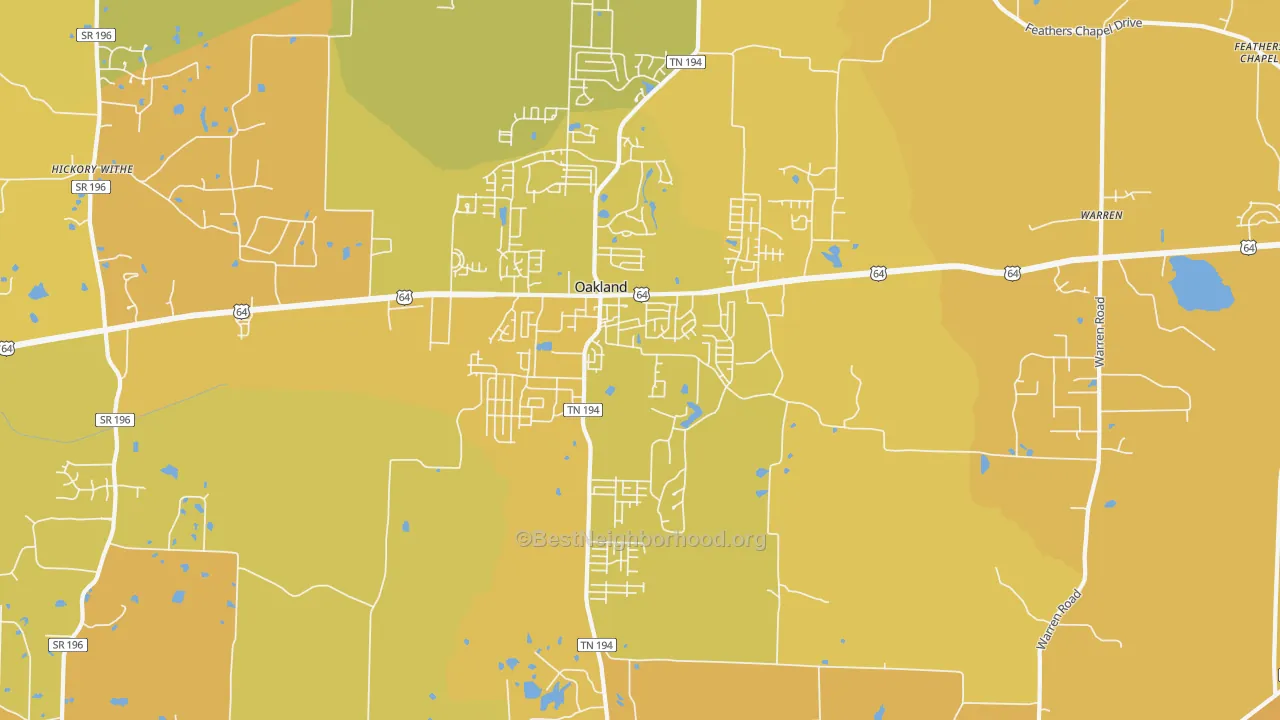 Map of the best neighborhoods in the 38060 area, with better matches in green and worse matches in red