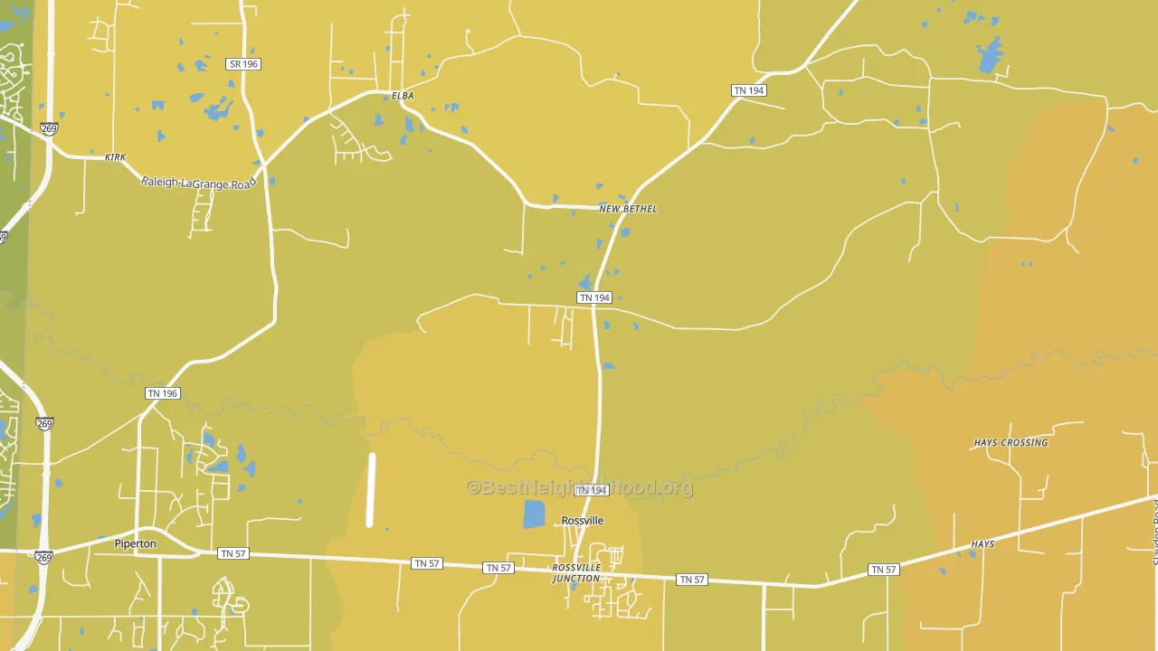 Map of the best neighborhoods in the 38066 area, with better matches in green and worse matches in red
