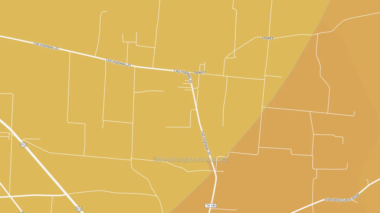 Map of the best neighborhoods in the 38070 area, with better matches in green and worse matches in red