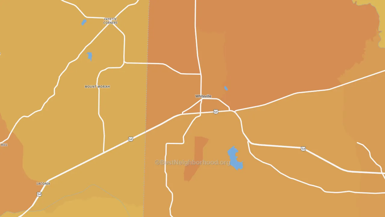 Map of the best neighborhoods in the 38075 area, with better matches in green and worse matches in red