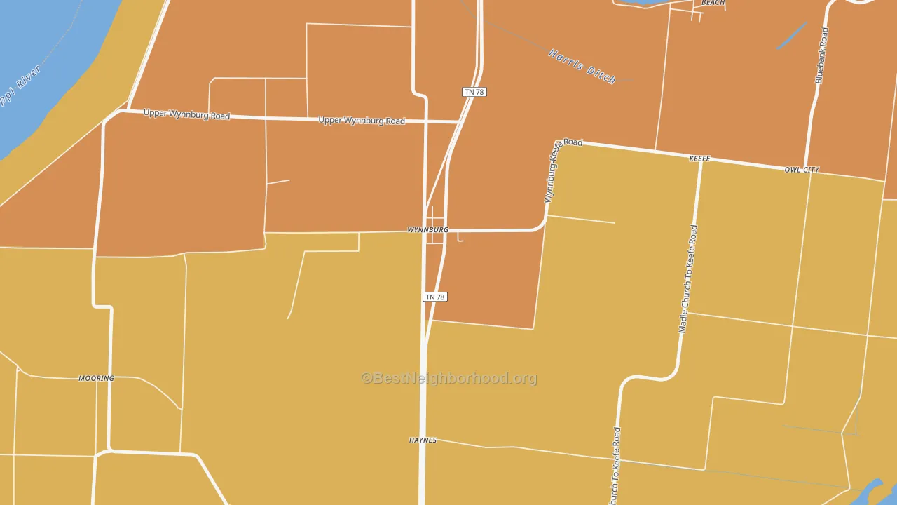 Map of the best neighborhoods in the 38077 area, with better matches in green and worse matches in red