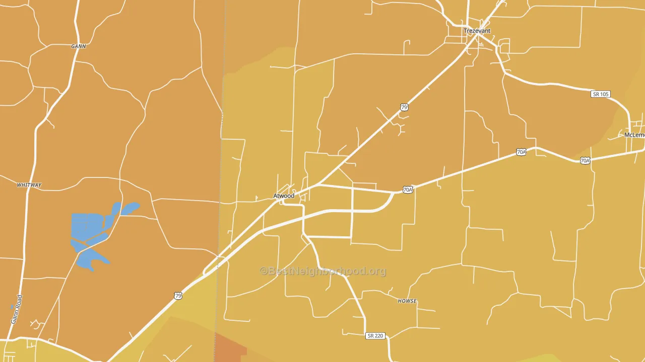 Map of the best neighborhoods in the 38220 area, with better matches in green and worse matches in red
