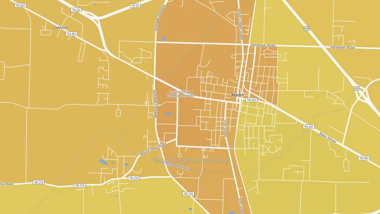Map of the best neighborhoods in the 38238 area, with better matches in green and worse matches in red