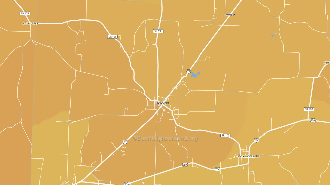Map of the best neighborhoods in the 38258 area, with better matches in green and worse matches in red