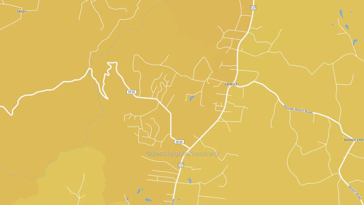 Map of the best neighborhoods in the 38565 area, with better matches in green and worse matches in red