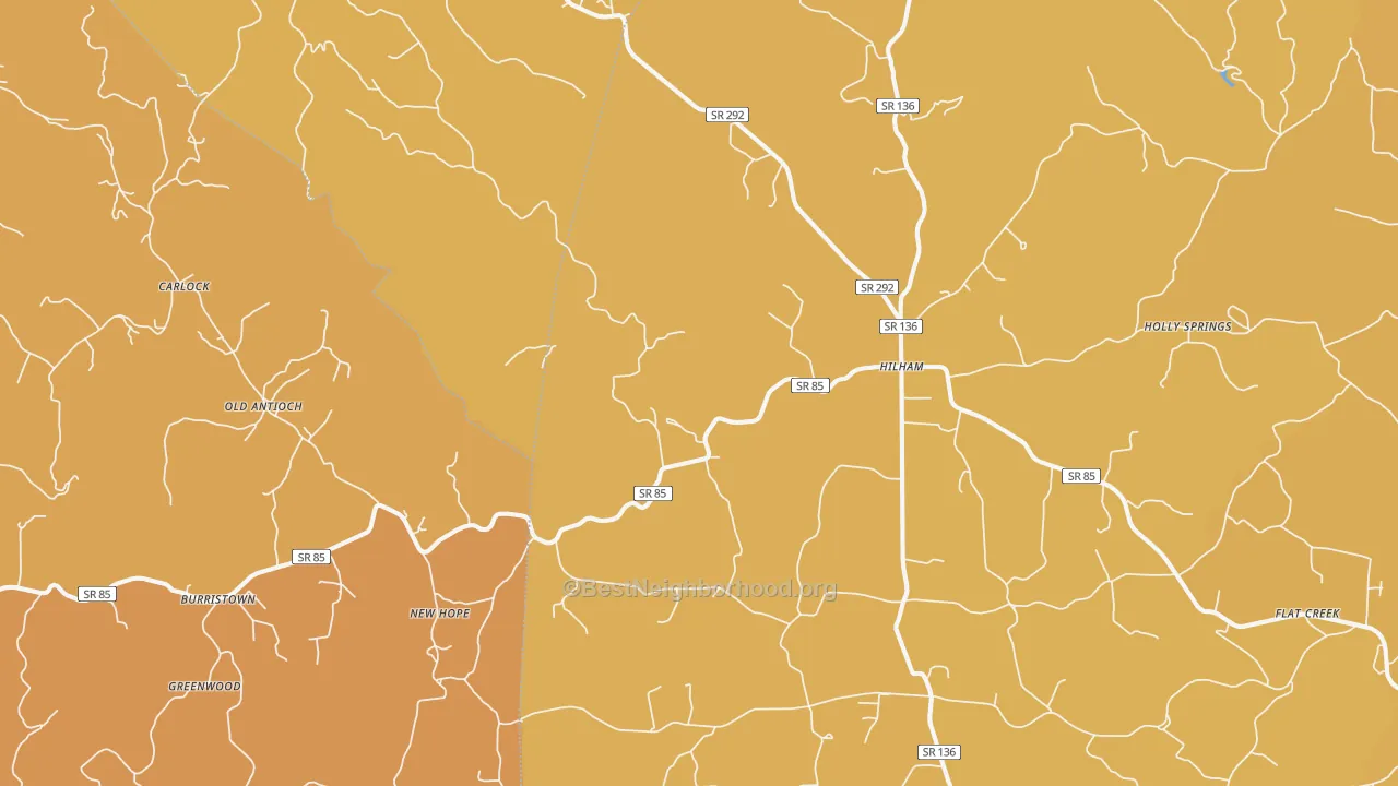 Map of the best neighborhoods in the 38568 area, with better matches in green and worse matches in red